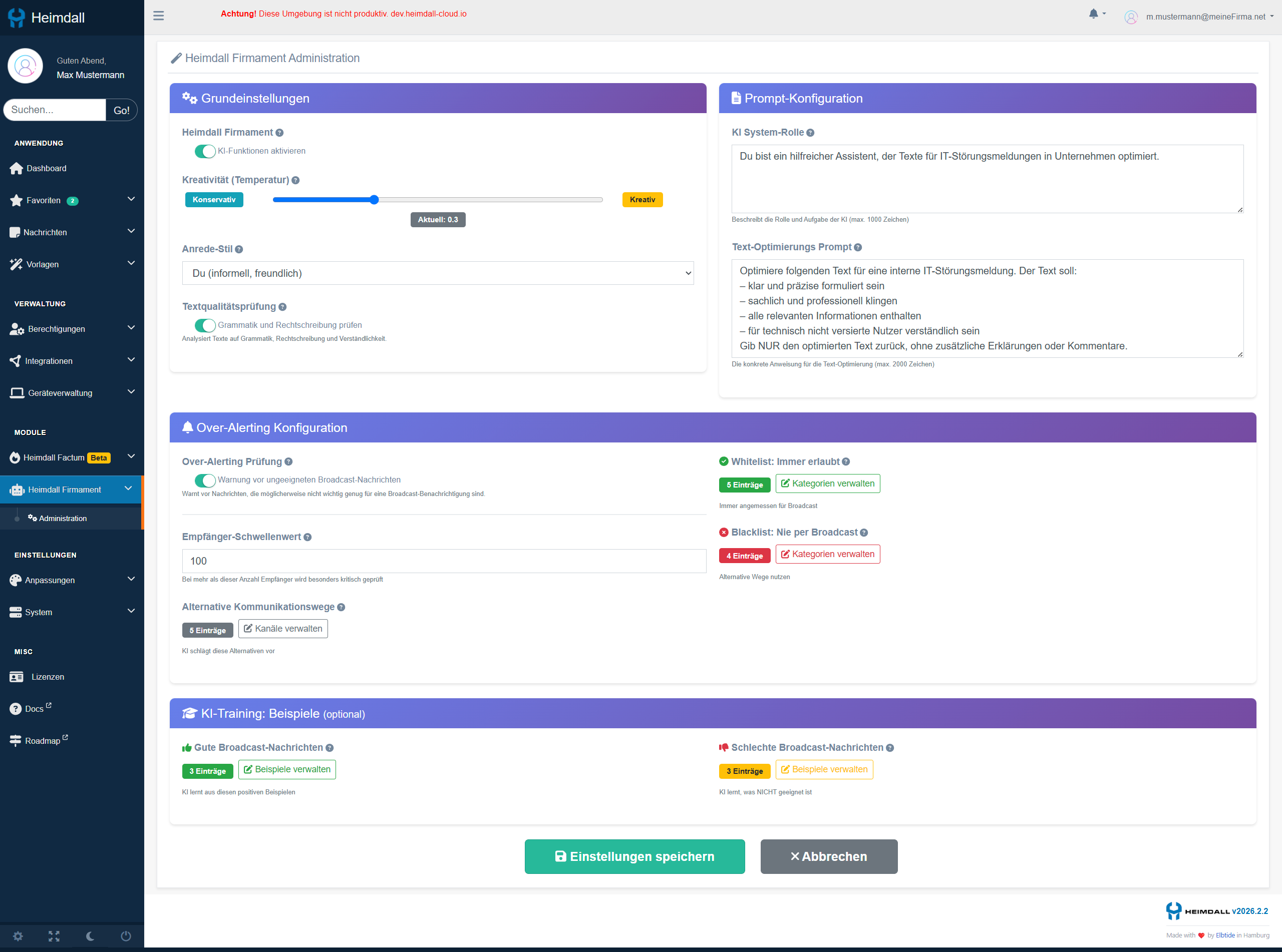 Heimdall Firmament Konfiguration im Admin-Dashboard