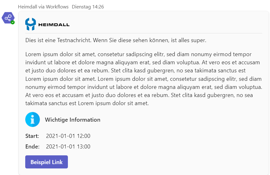 Heimdall Nachricht als Adaptive Card in Microsoft Teams